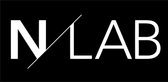 NLAB logo. White letters on a black background