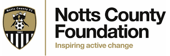 Logo for Notts County Foundation. It features the Notts County football club crest, the words Notts County Foundation and the tagline 'Inspiring active change'.