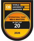 QS World University Rankings, International Trade MBA and Masters, Top 20, badge.