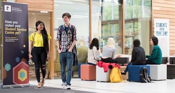 Students in front of the Student Service Centre - Exchange Building