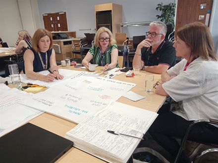 Small-group discussion in progress amongst the Collections and Creative Learning Services Staff Team