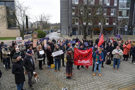 Demonstration against Suffolk County Council's proposed cuts to arts and cultural funding in January 2024