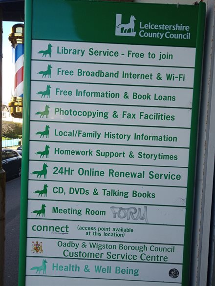 Leicestershire County Council's Oadby library and a selection of its wide-ranging cultural services