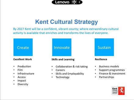 Presented are the priorities outlined by Kent County Council's Cultural Strategy