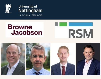 Good governance event. The image includes photos of speakers Professor David Park, Jason Carter, Sam Abbas and Craig Elder. It also includes the logos of their organisations: University of Nottingham, Browne Jacobson and RSM.