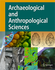 Archaeological and Anthropological Sciences cover (yellow background with title and a selection of small images showing DNA/gravesite/cells under microscope/skull etc)