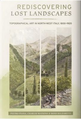 Book cover of Rediscovering Lost Landscapes featuring an illustration of Italian mountains