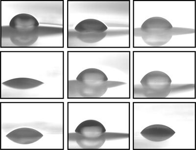 Liquid contact angle measurements on a variety of surfaces