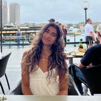 Ria Jobanputra in a cafe in Melbourne, Australia