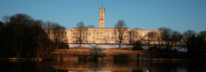 Trent Building in snow from lake 714x249