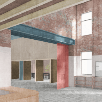 Architecture drawing of the inside foyer area.
