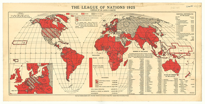 ‘The League of Nations 1925’ compiled by Dr. Laura H. Martin.  Chicago: University of Chicago Press, 1925. RGS-IBG Collections, Map Room, mr World S/178