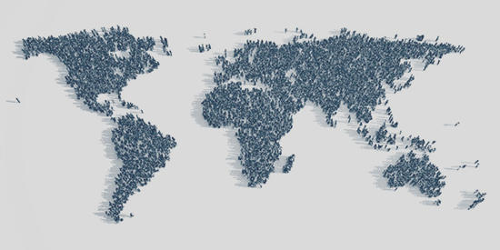 Group of people in form of world map