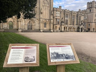 Signs with information on outside Newstead Abbey.