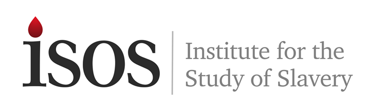 Logo with ISOS in lower case lettering with a red droplet over the i. Next to this it reads, Institute for the Study of Slavery.