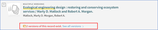 Screenshot of a book result with multiple versions, highlighting the number of versions and the link to "See all versions"
