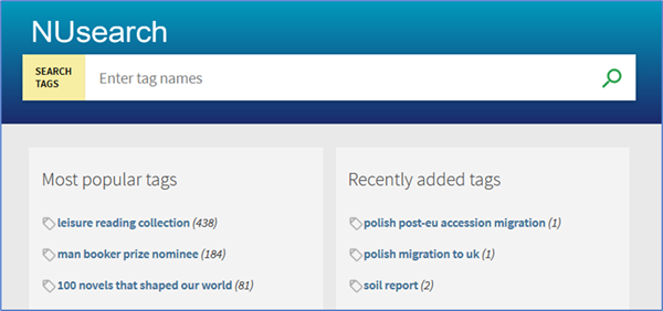 Screenshot of the NUsearch Tags search