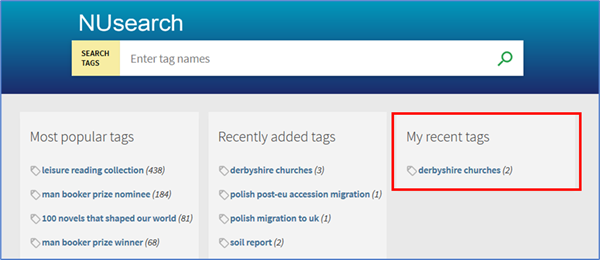 Screenshow of Tags search highlighting "My recent tags" section