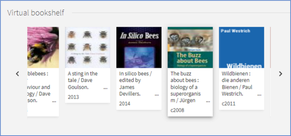 Screenshot of Virtual bookshelf showing five books