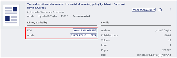Article showing Available online and Check for full text links under Library Availability section
