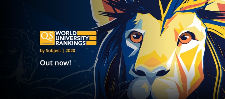 A close up image of a golden coloured lion next to the QS World Rankings logo on a dark blue background