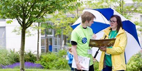 Staff and student helper at a University open day