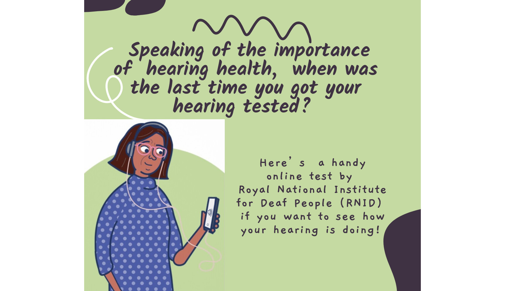 An advertisement of an online hearing test offered by RNID