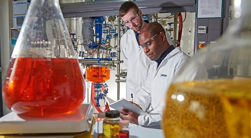 Researchers in the Lubrizol Chemical Laboratory