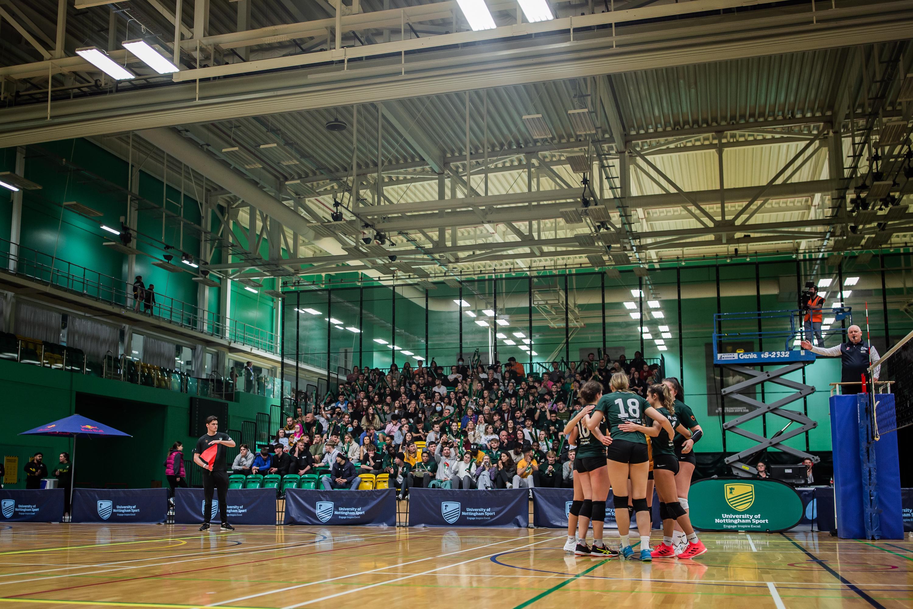 University of Nottingham Women's Volleyball team in front of the Headliner crowd