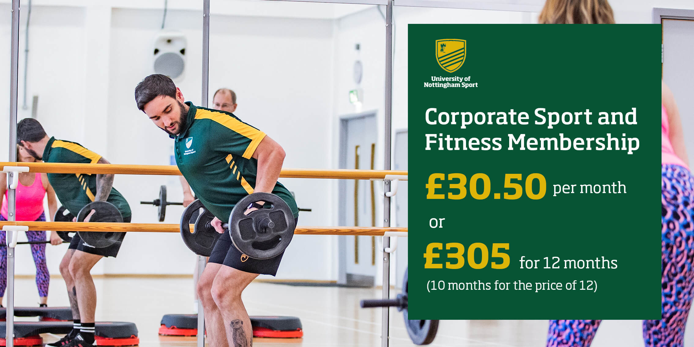 Corporate sports and fitness membership, only £30.50 per month or £305 for 12 months