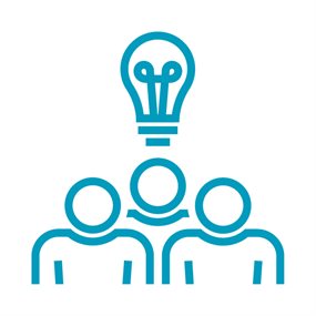 An icon of a group of people with a lightbulb above their head
