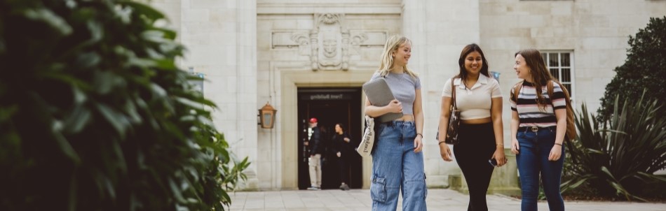 Image undergradute students walking outside the Trent Building at the University of Nottingham