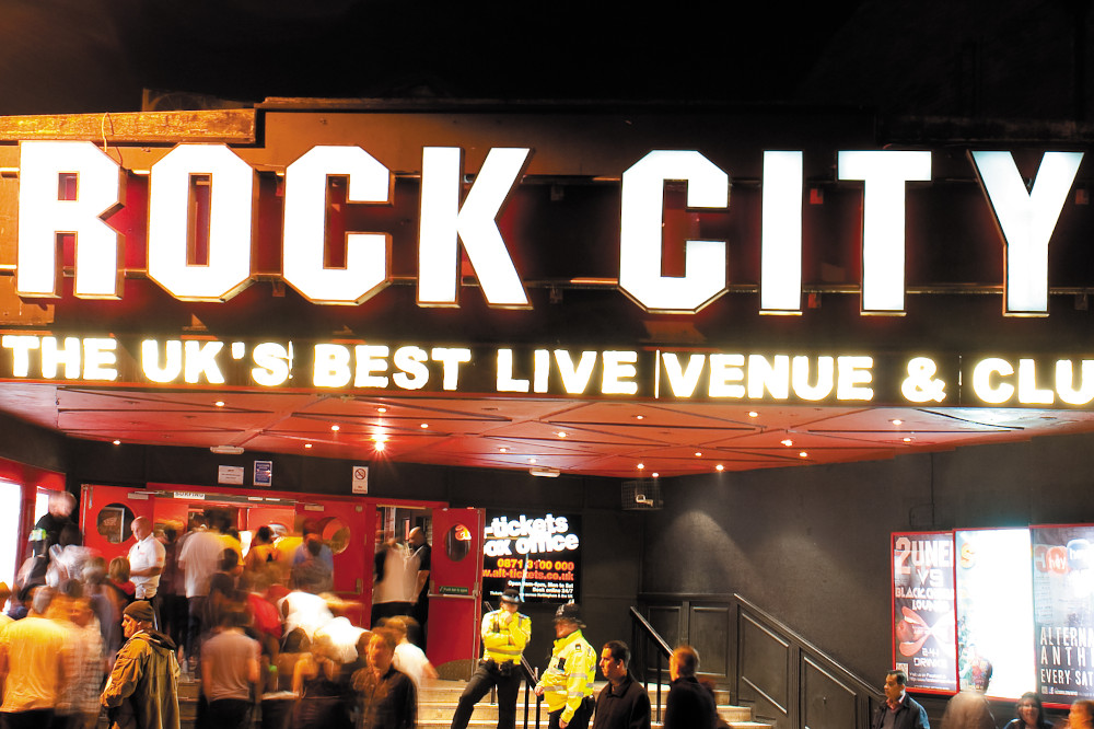 Outside of music venue Rock city at night