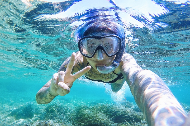 Swimmer with snorkel