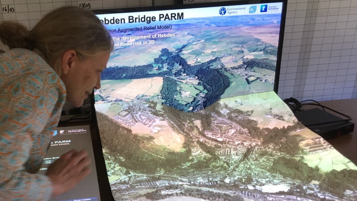 Emma Howard Boyd, Chair of the Environment Agency, using the Hebden Bridge PARM in 2019