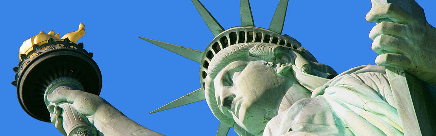 Close up of the head of the Statue of Liberty