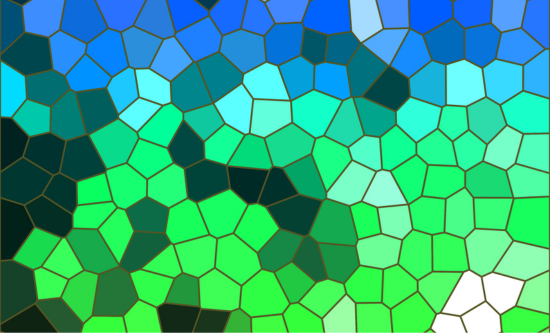 Blue and green stained glass shape