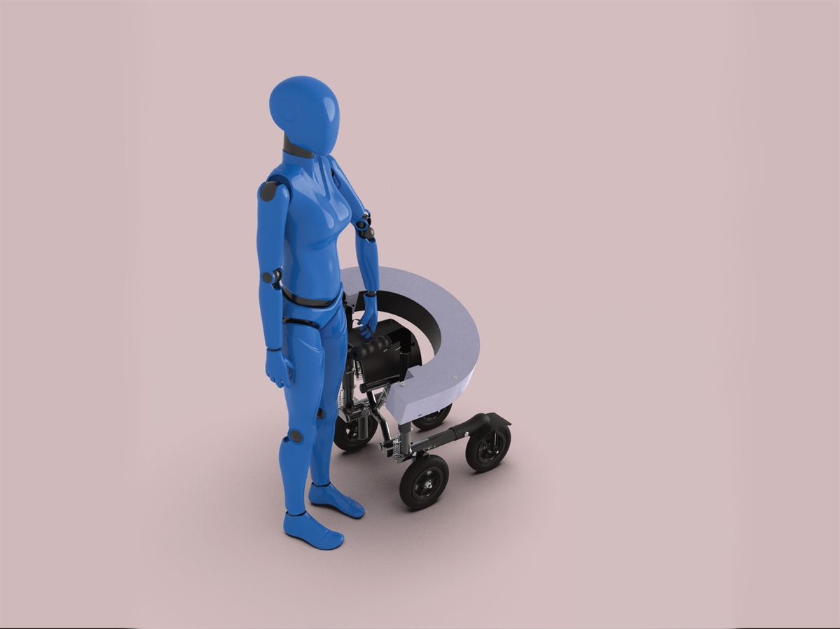 A model stood next to Rollator for the Visually Impaired