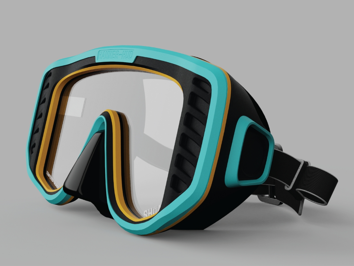 Closer look of SHOAL HAMMER-HUD scuba goggles