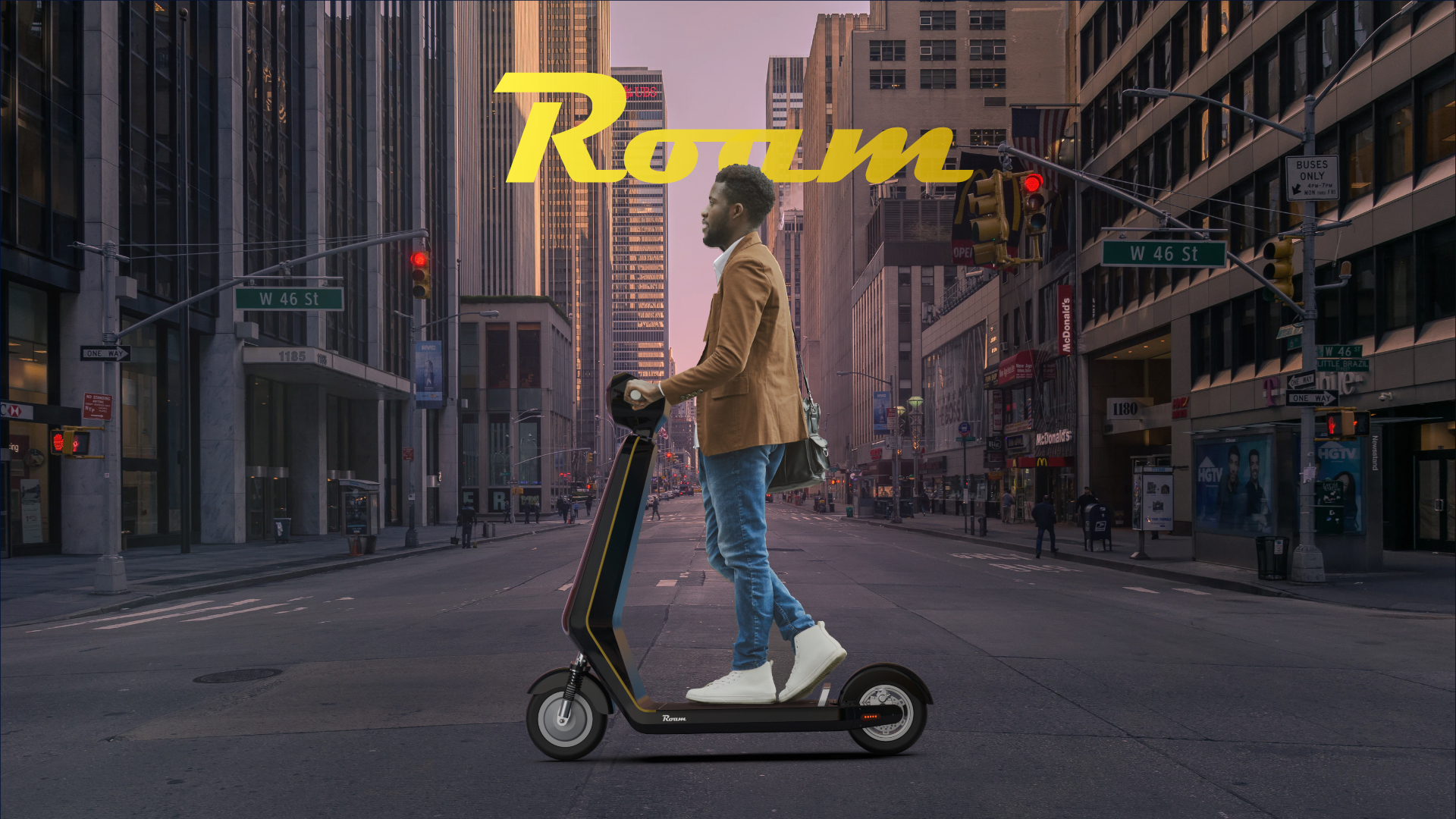 A man riding a Roam electric scooter