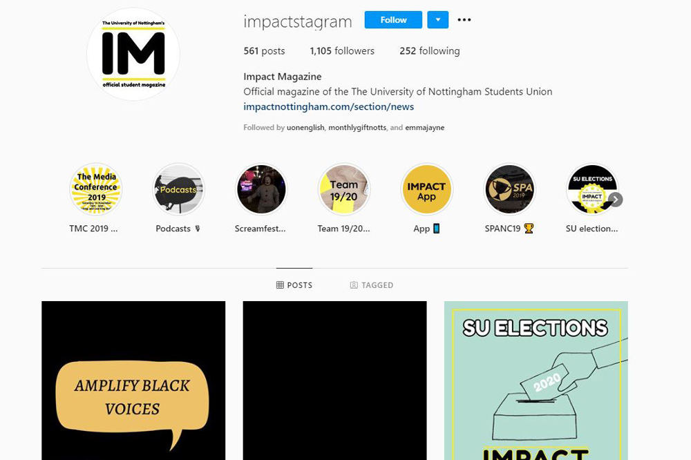Screenshot of the Impact magazine Instagram account