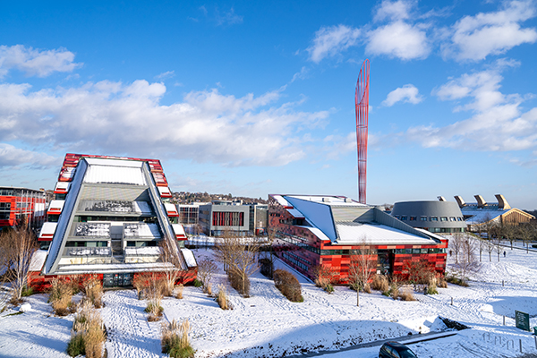 snow on buildings on Jubilee Campus