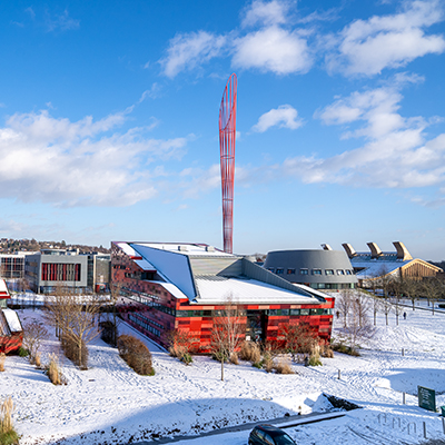 snow on buildings on Jubilee Campus