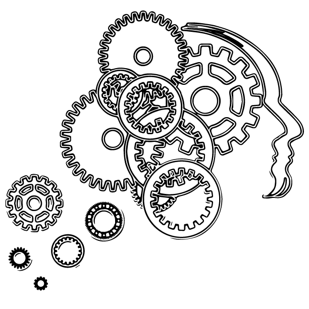 A graphic of the human brain with cogs to represent executive function.