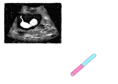 An illustration of a baby in the womb and a cigarette burning.