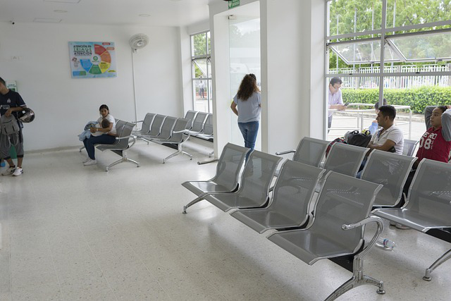 A busy hospital emergency department waiting room.