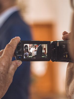 Video camera screen showing recording happening