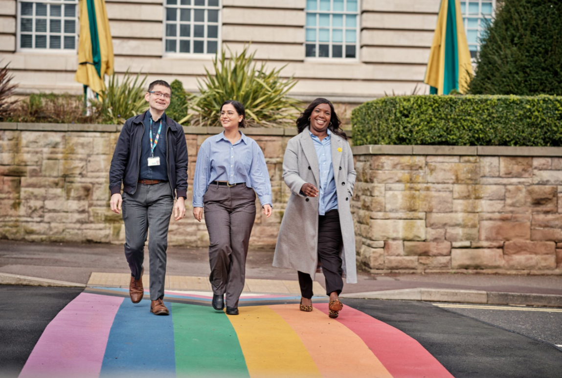 Rainbow crossing staff and students