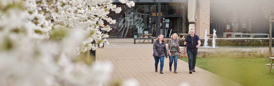 Colleagues walking at the Barn, Sutton Bonington Campus