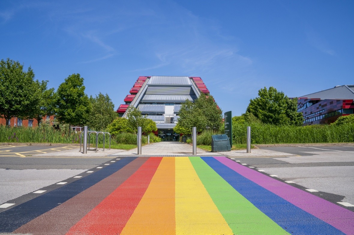 Rainbow crossing outside the international building, Jubilee campus